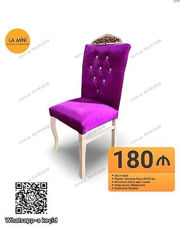 taxta masa: Bənövşəyi məxmər üzlü klassik dizaynlı stul - Material: məxmər parça — 1