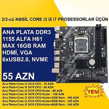 pentium komputer: Kompüter üçün Ana Platalar ⭐DDR3 LGA 1155 Alfa H61 (Yeni) - 55 AZN — 4