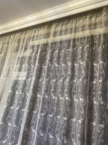 prezidentski perde: İşlənmiş, Tül, rəng - Ağ, Ünvandan götürmə — 3