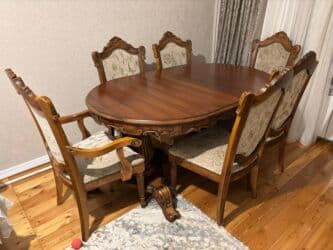 Mətbəx üçün, İşlənmiş, Açılan, Oval masa, 6 stul