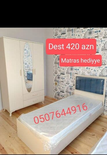 матрасы в баку: Двуспальная кровать, Трюмо, 2 тумбы, Шкаф, Азербайджан, Новый — 14