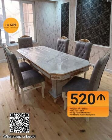 Qonaq otağı üçün, Açılmayan, Dördbucaq masa, 6 stul