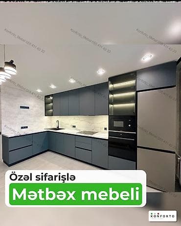 Özəl sifarişlə mətbəx mebeli - Layihəyə uyğun L formalı mətbəx