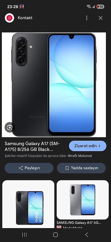 Samsung Galaxy A17, 256 GB, rəng - Qara, Düyməli