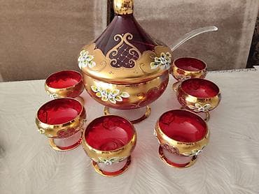 Qırmızı-qatlı şüşədən hazırlanmış büllur punch/kompot dəsti - — 1
