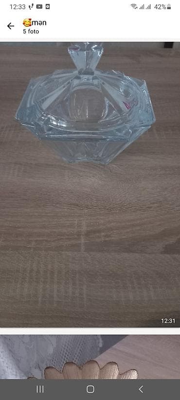 peçler: Şüşə qab – qapaqlı, dekorativ - Material: şəffaf qalın şüşə - Dəst — 2