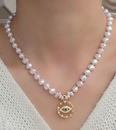 İnci boyunbağı – müxtəlif asqılı dizaynlar - Material: ağ rəngli