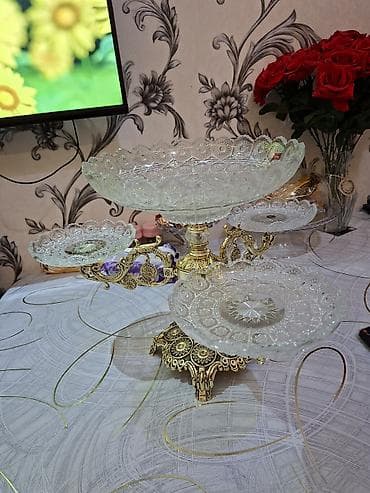 masin tort sekilleri: Büllur meyvə və şirniyyat qabı dəsti – 4 mərtəbəli - Mərkəzdə iri — 1