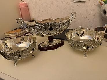 meyve qabı: Gümüşü rəngli dekorativ qablar dəsti - Dəst tərkibi: 3 ədəd qab – 1 — 3