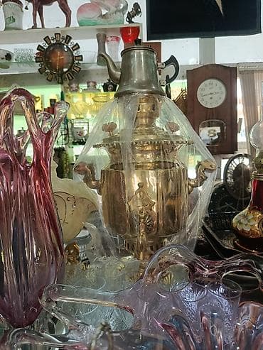 Antik samovar və süfrə dekoru dəsti - Material: mis/latun qarışığı