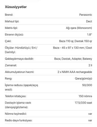 Şəxsi qulluq: Stasionar telefon Panasonic, Simsiz, Yeni, Ünvandan götürmə, Pulsuz çatdırılma, Ödənişli çatdırılma — 6