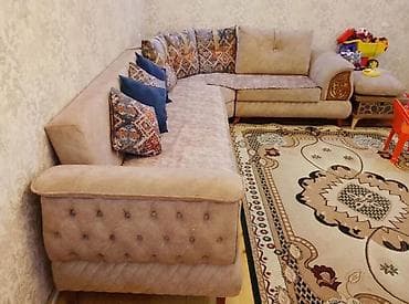 divan olcusu: L formalı künc divan dəsti - Rəng: bej/şampan tonlarında yumşaq — 1