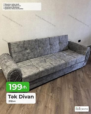 Tək Divan – 210 sm - Mexanizm: açılan, bazalı (yataq funksiyası və