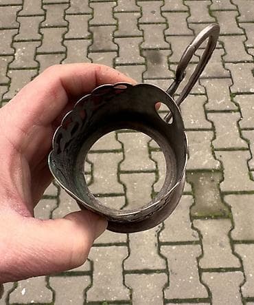 sufre: Antik metal stəkanaltı (podstakannik) - Material: gümüş rəngli metal — 5