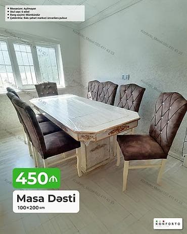 Masa Dəsti – 100×200 sm - Komplekt: 1 ədəd masa + 6 ədəd stul - lalafo.az -da Masa Dəsti – 100×200 sm - Komplekt: 1 ədəd masa + 6 ədəd stul -
