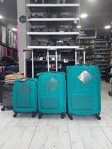 valiz: Səyahət çemodan dəsti – 3 ölçü - Rəng: firuzə/maqnezit mavi - — 1