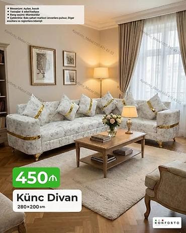 Künc divan – 280×200 sm - Mexanizm: açılan, bazalı - Daxildir: 6 — 1