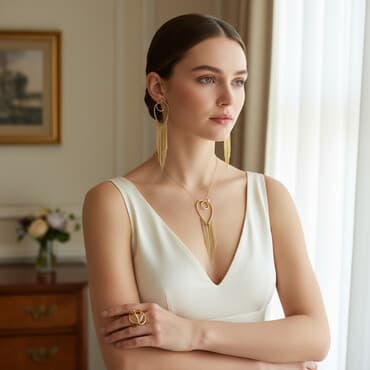 qadınlar ucun qızıl bilərziklər: Qızıl tonlarda zərif zərgərlik dəsti: - Üç hissədən ibarət: 1 ədəd — 1