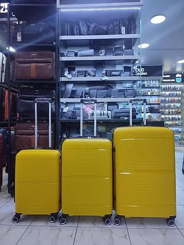 Sərnişin çemodan dəsti – 3 ölçü, parlaq sarı rəng - Material: sərt və