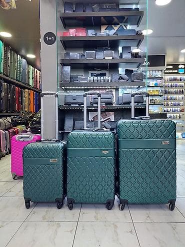 Sərnişin çamadan dəsti – 3 ölçü - Rəng: tünd yaşıl, almaz naxışlı