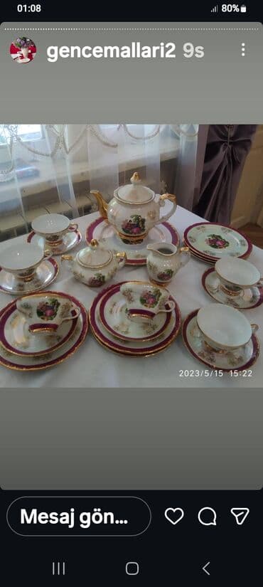 Çay dəsti, rəng - Qızılı, Farfor