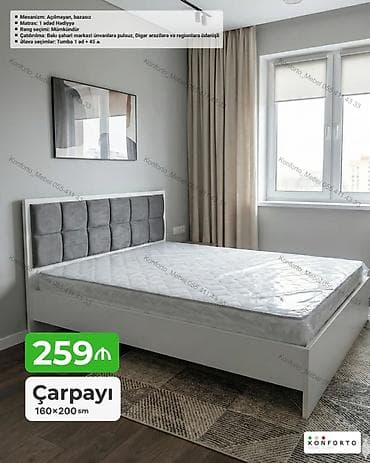 islenmis matras: Çarpayı – 160×200 sm - Mexanizm: açılmayan, bazasız - Matras: 1 ədəd — 1