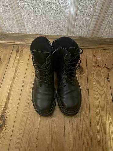 rezin bot: Qara dəri bağcıqlı uniseks botlar - Rəng: tam qara - Model: orta — 3