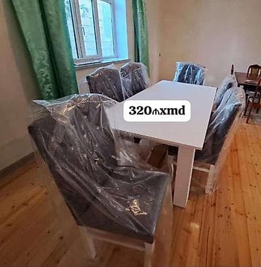 stul bar: Ağ rəngli yemək masası və 6 ədəd rahat oturacaqlı stul dəsti — 1