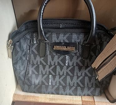 cixollar: Qadın çantaları dəsti – 3 ədəd - Qara parça/eko–dəri qarışığı MK — 3