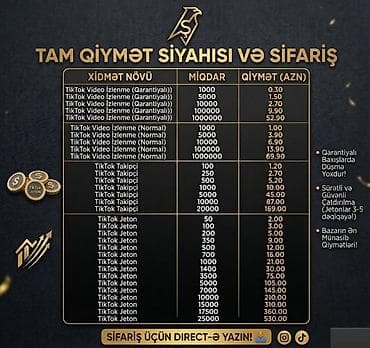 TikTok üçün izlənmə, izləyici və jeton xidməti – tam qiymət siyahısı
