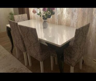 Qonaq otağı üçün, İşlənmiş, Dördbucaq masa, 4 stul