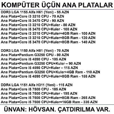 3470: Kompüter üçün Ana Platalar 📍Ünvan: Bakı şəh, Suraxanı ray, Hövsan qəs — 2