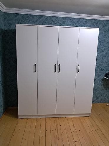 Ağ rəngli dörd qapılı paltar şkafı - Minimalist dizayn, hamar ön səth