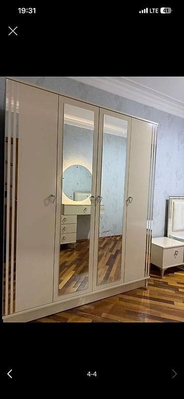 quba mebel: Yeni, 4 qapılı, Güzgülü, Bej, Digər material, Açılan, Düz dolab — 2