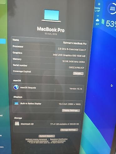 intel i5 notebook: Apple MacBook Pro 15" (2019) – Space Gray - Ekran: 15 düym Retina - — 5