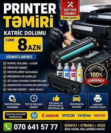 epson l3100: PRINTER XİDMƏTLƏRİ – Bakı daxili səyyar xidmət - Katrıc dolumu – cəmi — 1