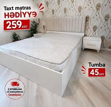 Məhsul: Ağ rəngdə müasir iki nəfərlik taxt və tumbalar dəsti - Taxt