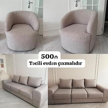Ev üçün mebel: Divan kreslo dəsti satılır 500₼. Təcili evdən çıxmalıdır🛑🛑. İdeal — 1