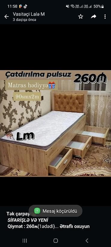 *Tək çarpayı*👑 _*SİFARİŞLƏ VƏ YENİ*_ *Qiymət : 260₼*(1ədədi) Ölçü  — 1