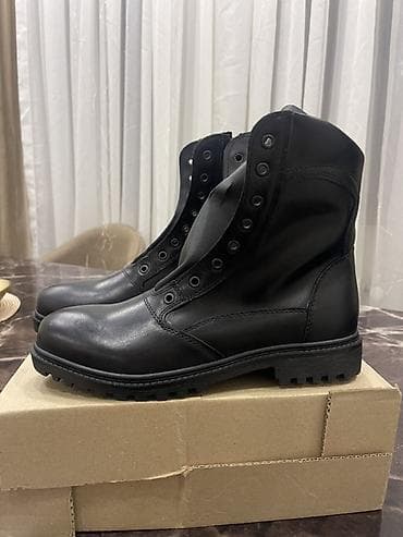 Qara hərbi/iş botları – bağcıqli model - Material: tam qara, sıx və