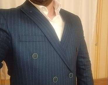 deri pencekler: Mavi zolaqlı, ikiqat düyməli kişi pencəyi - Rəng: Dərin mavi (navy) — 6