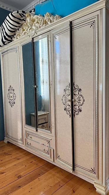 gul sekilleri: 4 qapılı, Bej, Taxta, Açılan, Düz dolab — 1