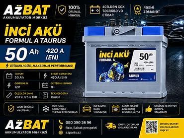 Inci Akü, 50 ah, Orijinal, Türkiyə, Yeni