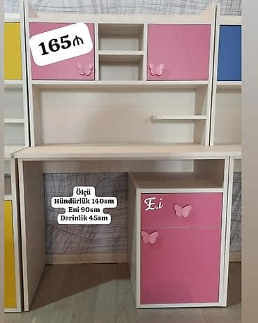 masa ders: Uşaq/şagird yazı masası və rəfli üst modul - Rənglər: ağ korpus — 1