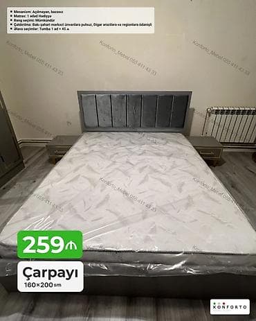 islenmis matras: Çarpayı – 160×200 sm - Mexanizm: Açılmayan, bazasız - Matras: 1 ədəd — 1