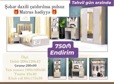 российская мебель в баку: Односпальная кровать, Шкаф, Тумба, Россия, Новый — 3