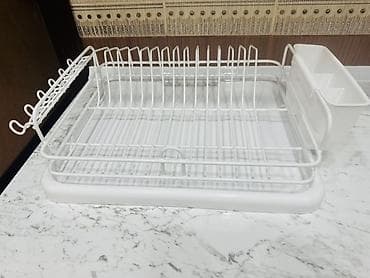 paltar qurutma asilqani: Süzgəcli qab-qacaq qurudan rəf - Rəng: ağ - Material: metal karkas — 2