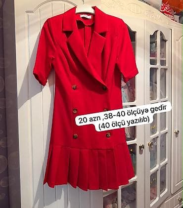 Donlar: Qırmızı rəngdə şık don – blazer tərzində, qısaqol, ikiqat düyməli — 1