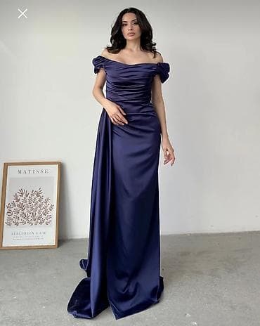 son zeng donlari: Tünd göy rəngli, atlas parçalardan maxi axşam geyimi. - Model — 1