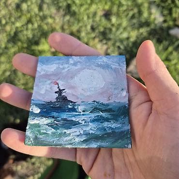 Velosiped ehtiyyat hissələri: Mini akril boya tablo – dəniz mənzərəsi - Texnika: qalın fırça və — 4